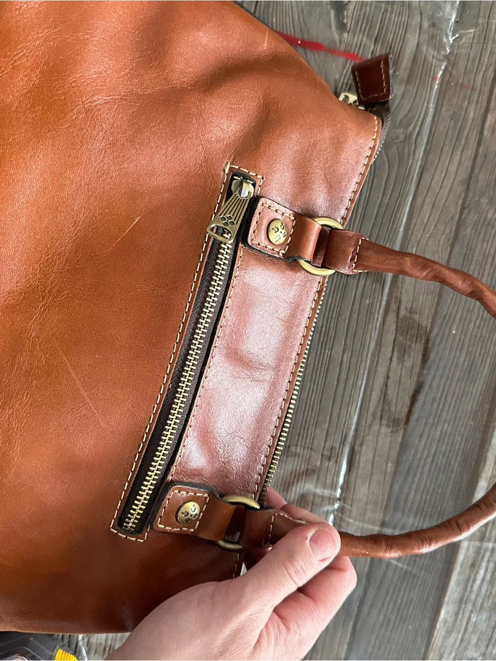 Patricia Nash Brown Leather Satchel with Multicolor Floral Embroidery